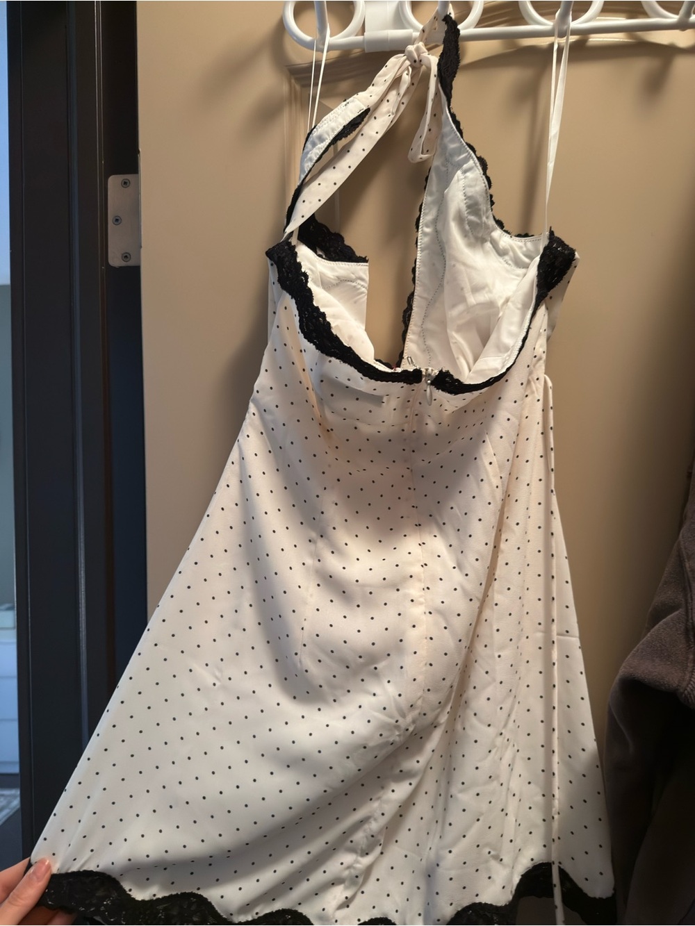 Kimberly Halter Mini Dress by Runaway The Label - White with Black Trim - Picture 8 of 12
